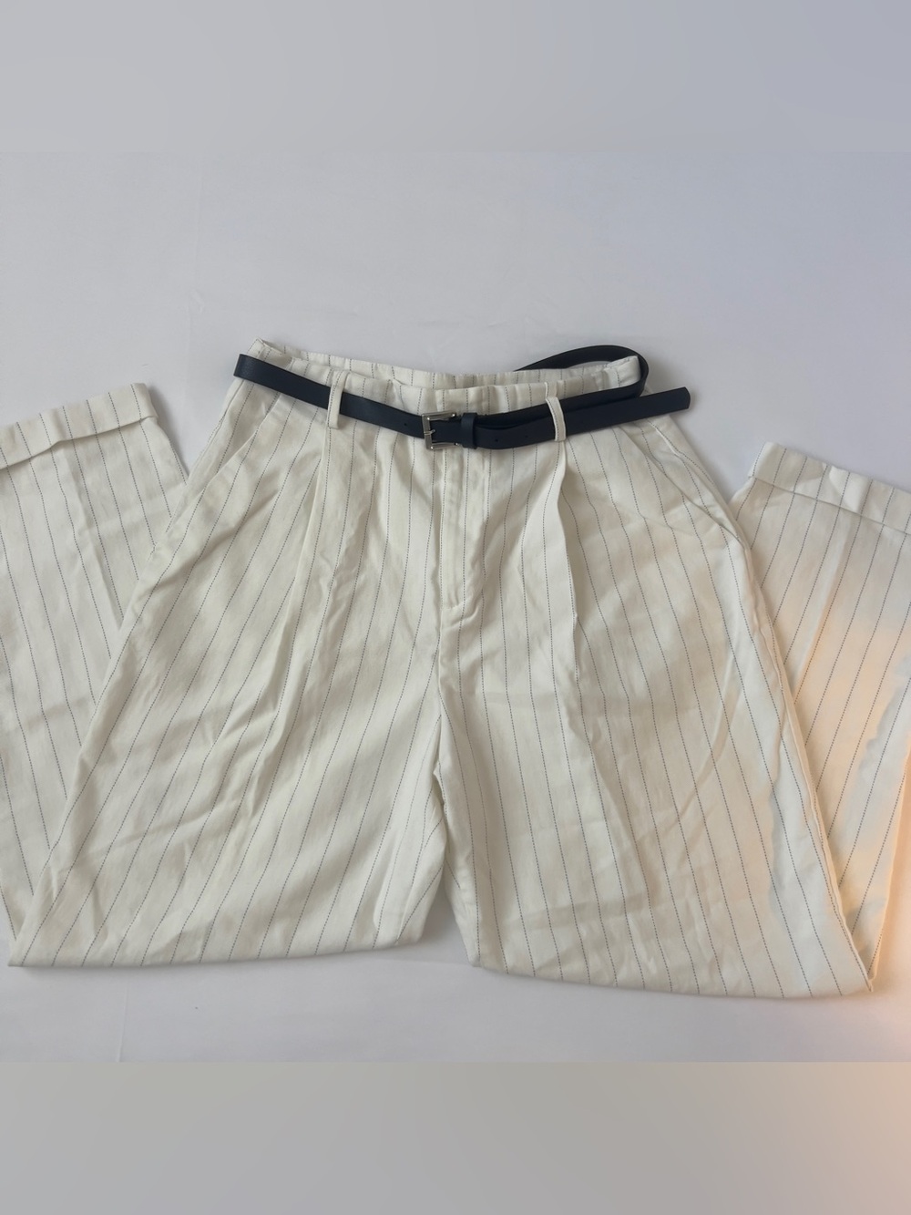 Zara Women’s Cream Pinstripe Pleated Dress Pants